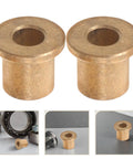 Two Flanged Copper Sleeve Bearings with Step Shoulder Flange for heavy equipment use, part of Six Piece Flanged Copper Sleeve Bearings With Step Shoulder Flange And Wrapped Brass Bushings Built Like A Tank For Heavy Equipment Workshops And Slick High Speed Motor Shafts.