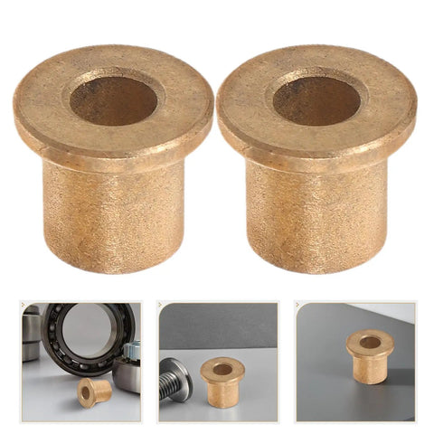 Two Flanged Copper Sleeve Bearings with Step Shoulder Flange for heavy equipment use, part of Six Piece Flanged Copper Sleeve Bearings With Step Shoulder Flange And Wrapped Brass Bushings Built Like A Tank For Heavy Equipment Workshops And Slick High Speed Motor Shafts.