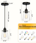 Black Pendant Lights For Kitchen Island, Modern Glass Hanging Fixture, Adjustable 67" Cord and E26 bulb base.