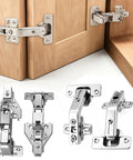 Dang Smooth Soft Close Hinges For Hidden Lazy Susan Corner Cabinets 4 Pack Cold Rolled Steel With Nickel Finish And Brass Bottom 135 165 Degree Install close-up image of hinges on wood.