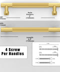 Diagram of 10 Pack Brushed Gold Knurled Cabinet Pulls 5 Inch 128mm with dimensions and screw details, ideal for kitchen cabinets.