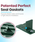 Patented perfect seal gasket for snow guard installation, ensuring tight fit and water leak prevention on metal roofs.
