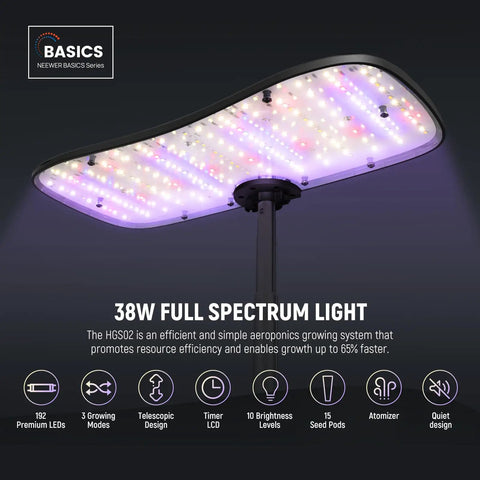 Full spectrum LED light of All In One Aeroponics Growing System Kit With Atomization Tech Led Grow Light Three Modes HGS02