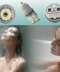 Shower Valve Cartridge For 13 And 14 Series Single Handle Repair Kit next to a person enjoying a steady shower performance.