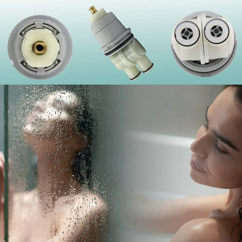Shower Valve Cartridge For 13 And 14 Series Single Handle Repair Kit next to a person enjoying a steady shower performance.
