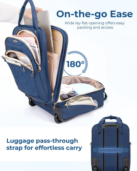 Underseat Carry On Luggage 16 Inch Softside Roller Bag Airline Approved Ultra Lightweight with 180-degree lay-flat opening