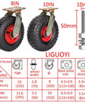 Heavy Duty Swivel Caster Wheels With Brakes Set Of Four Pneumatic Tires Silent Ride Shock Absorbing Build Ten Inches Across Loads with size details.