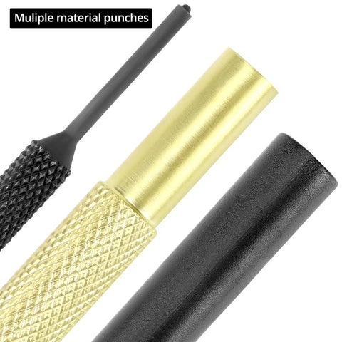 All In One Hammer And Punch Set With Chrome Plated Steel Hammer Nylon And Brass Heads 15 Piece Punch Kit detail view of punches