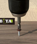 Solid As A Rock Brown Wood Screws 120 Piece Assortment Size 8 Self Tapping Truss Head Cabinet Fasteners being installed in wood.