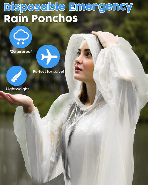 Clear 80 Pack Disposable Adult Rain Ponchos For Theme Parks And Outdoor Adventures Hooded Elastic Cuffs All In One Waterproof PVC And PE