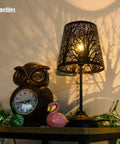 3 Level Dimmable Touch Table Lamp Black Metal Tree Pattern Shadow Bedside Cozy Night Light For Kids Vintage Accent Decor