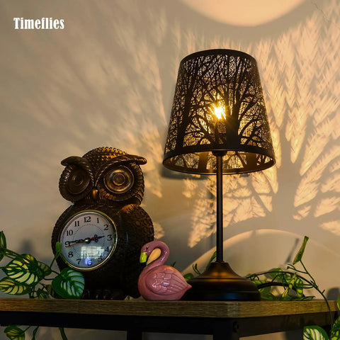 3 Level Dimmable Touch Table Lamp Black Metal Tree Pattern Shadow Bedside Cozy Night Light For Kids Vintage Accent Decor
