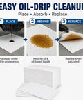 Steps showcasing the use of 150 Pack Oil Absorbent Pads For Oil Spills And Drips, Polypropylene Oil Only Absorbent Sheets