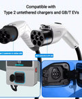 Heavy Duty EV Charging Cable Type 2 Male To GB/T Female Mode 3 connectors showing compatibility with chargers and EVs.