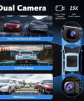 Wireless CarPlay And Android Auto Portable Car Stereo For Your Ride With 2.5K Dash Cam And 1080P Backup Camera showing dual camera view