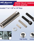 Heavy Duty Engine Pulley Crank Shaft Sleeve Adapter for Quick Gearbox Swaps and Easy Rig Ups, includes keys and bolts.