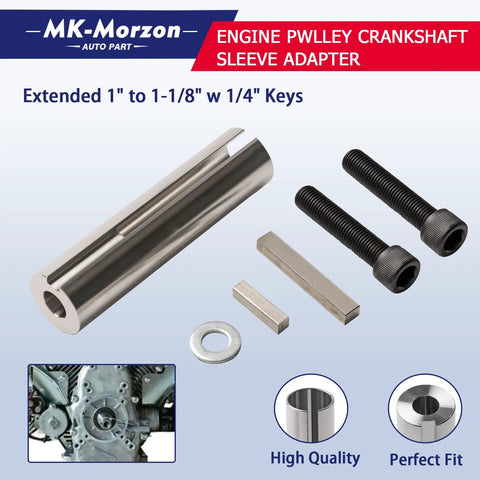 Heavy Duty Engine Pulley Crank Shaft Sleeve Adapter for Quick Gearbox Swaps and Easy Rig Ups, includes keys and bolts.