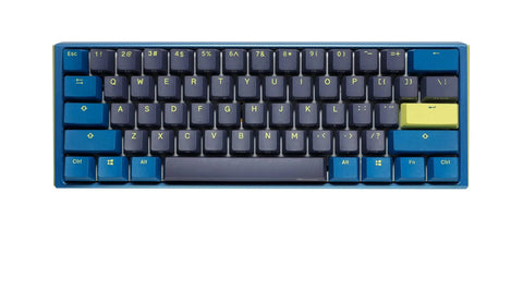 Kickass Sixty Percent Compact Mechanical Keyboard With Hot Swappable Top Tier Keys And Double Shot PBT Keycaps Dual Layer Sound Dampened Construction Plus Custom RGB Lighting For Daily Typing And Gaming Vibes That Totally Slam - top view, blue and green keycaps.