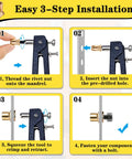 405 Piece Metric Rivet Nut Kit With M3 To M12 UNC Flat Head Nutserts installation steps diagram