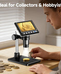 4.3 Inch HD Digital Coin Microscope With IPS Display, 1980P Clarity, One Click Photos And Videos, Dope Coin Magnifier For Collectors And Hobbyists, Portable Desktop Microscope For Sharp Close Ups And Detailed Analysis on desk