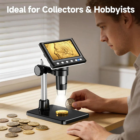 4.3 Inch HD Digital Coin Microscope With IPS Display, 1980P Clarity, One Click Photos And Videos, Dope Coin Magnifier For Collectors And Hobbyists, Portable Desktop Microscope For Sharp Close Ups And Detailed Analysis on desk