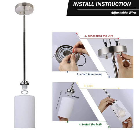 Installation guide for 2 Pack Mini Pendant Lights For Kitchen Island Adjustable Height Indoor Modern Pendant Lighting Brushed Nickel With Milky White Frosted Glass Shades Perfect For Countertops And Breakfast Bars