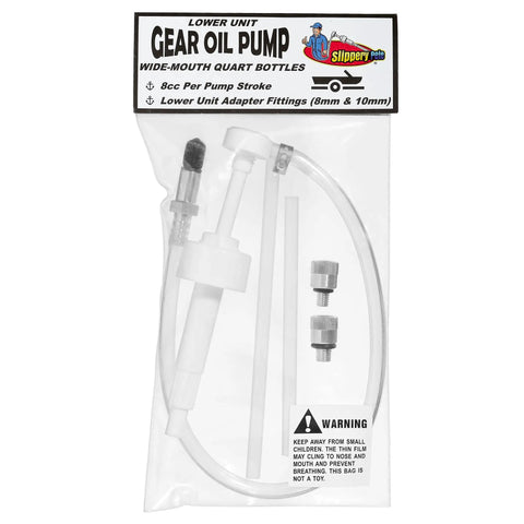 Gear Oil Pump For Lower Unit On Marine Outboards, Handles Wide Mouth Quart Bottles, Includes Three Eighths Inch Swivel, 8mm And 10mm Adapters