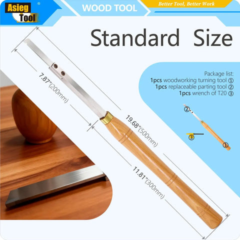 Parting And Grooving Wood Turning Tool For Lathe Pros, 19.68 Inch Length, ergonomic solid wood handle and stainless steel shaft