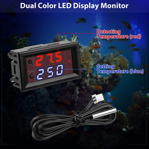 12V Temperature Controller Thermostat With Dual LED Display Pack Of 8 For DIY Pro Grade Temperature Regulation From Minus 50 To 110 Celsius 0.1 Celsius Accuracy 0.5 Second Refresh Rate Compact 48x29x32mm Module, dual LED display and probe