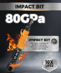 Impact drill bit with S2 H1/8 marking, flame background, and text highlighting 80 GPa modulus, for Allen Wrench Drill Bit Set 21 Pcs Metric And SAE High Strength S2 Steel One Quarter Inch Hex Bits With CNC Machined Tips Magnetic Quick Change Bit Set For Electronic Device Disassembly And DIY Projects Must Have Tool Kit.