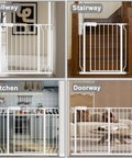 Extra Wide Baby Gate With Auto Close For Stairs And Doorways, Adjustable 53 To 57.5 Inch Wide, 30 Inch Tall Metal Gate in hallway, stairway, kitchen, and doorway settings