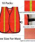 High Visibility Reflective Safety Vests 10 Pack, Adjustable Lightweight Neon Orange for Construction, Cycling, Running, Hunting, Unisex Adults, ANSI ISEA Compliant, 360 Degree Reflective Strips for Day and Night Safety