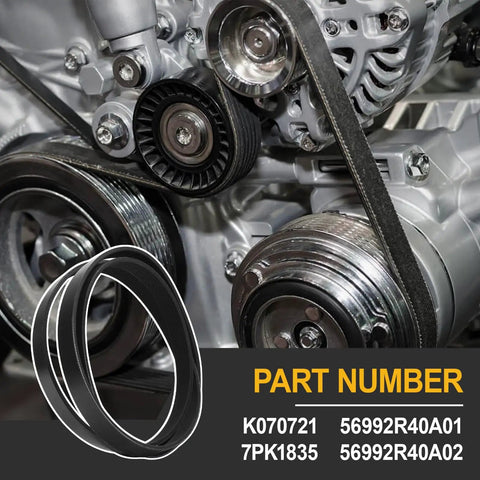 Premium Serpentine Drive Belt For Honda Accord 2009 To 2012 L4 2.4L Gas Engine Replaces 56992R40A01 7PK1831 shown near engine parts.