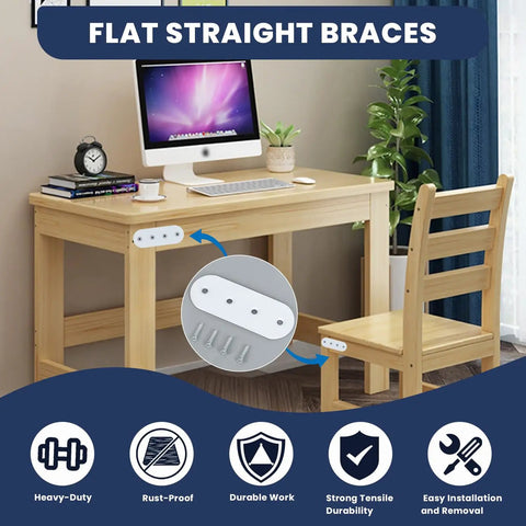Premium Mending Plates For Wood Furniture Repair Set Of Four Stainless Steel Flat Brackets Dead Reliable Corner Supports 100X38MM in use on desk.