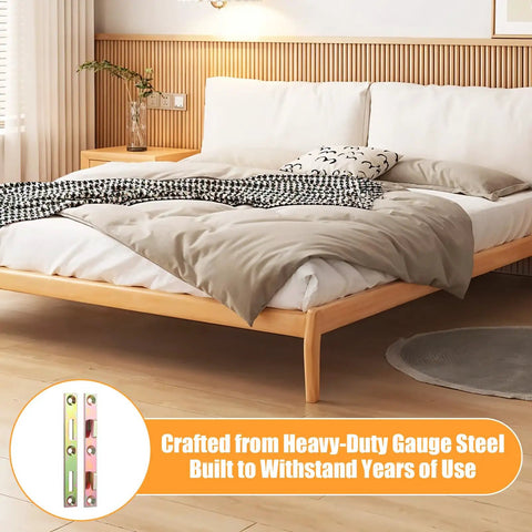 Straight Up Solid Heavy Duty Metal Bed Rail Fasteners And Steel Frame Brackets With Screws For Wood Furniture Replacement Parts To End Those Floor Creaks on wooden bed frame.