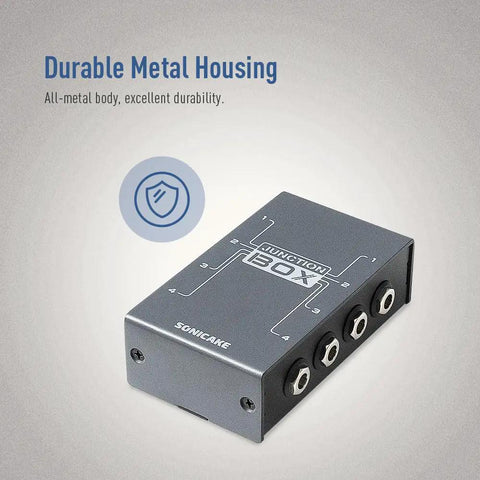 Junction Box for Guitar and Bass Pedals, TRS Stereo Four-Channel Organizer to Tidy Your Pedalboard, metal housing image