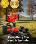 21V Cordless Leaf Blower, Ultra Lightweight Handheld Turbo Jet, Dual 4Ah Batteries With Fast Charger, in a yard setting