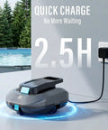 Cordless Robotic Pool Cleaner With Dual Motors Delivers Strong Suction Smart Self Parking LED Indicator charging near pool