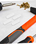 Pro Grade Nylon Hidden Fasteners For Wood Shelves And Cabinets 100 Pack concealed clips with tools on work surface.