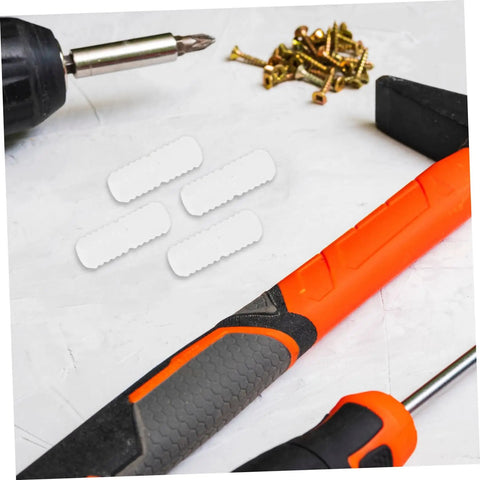 Pro Grade Nylon Hidden Fasteners For Wood Shelves And Cabinets 100 Pack concealed clips with tools on work surface.