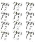 Twelve stainless steel double-line clamps for 3/8 inch fuel or brake lines, with mounting screws, nuts and washers