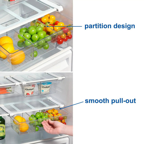 No Fuss Fridge Drawer Organizer Slides Under Shelf For Crisper Bin Storage With Slick Gliding Rails To Keep Your Kitchen Stash Of Fresh Produce Dairy Deli Meats And Condiments Neat Without Any Heavy Lifting Today
