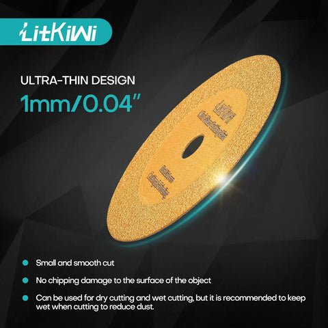 Upgraded Diamond Cutting Blade Tool With Dual Round Mandrels And Two Piece Quarter Inch Hex Shank Kit Built Tough For Snappy Slicing Through Tile Stone And Brick Hands Free Setup For Weekend Warrior Projects All Day - ultra-thin diamond cutting disc, 1mm thick, designed for smooth cuts.