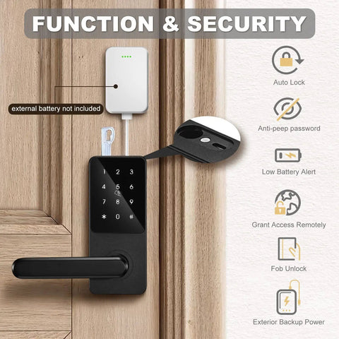 Keyless Entry Smart Door Lock With Keypad, Fingerprint Scanner, Auto Lock, And Smartphone Control, Black Finish.