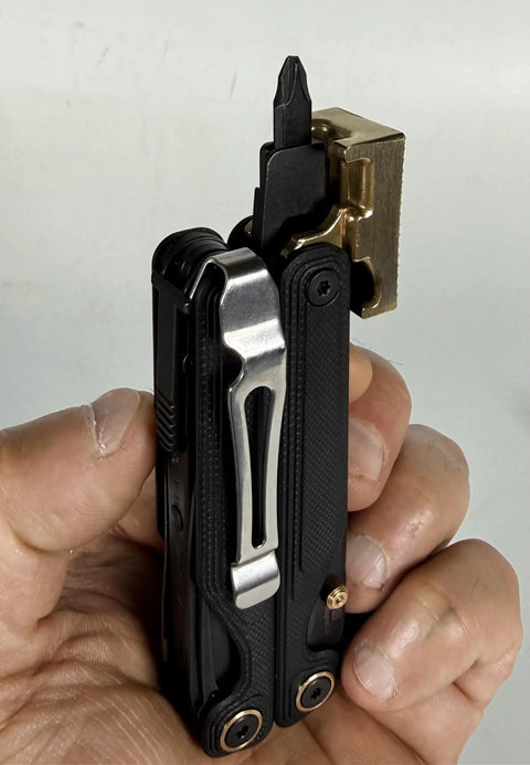 Brass Hammer Head Modification for EDC Multitool Upgrade, CNC Made, Dual Locking System for precise closed carry, tactical use