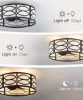 akiuzna Boho Caged Ceiling Fan with Light and Remote, Low Profile Fandelier with light on and off display.