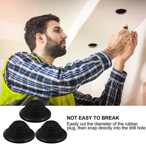 10 Pack Pagoda Shaped Rubber Wire Gasket Hole Plugs Black Flexible Seals for Cables, Reusable Grommet Plugs, Flame Retardant, Insulation Safe Odorless Cable Hole Covers, Easy Fit and Tidy Wire Management installed in ceiling cable hole
