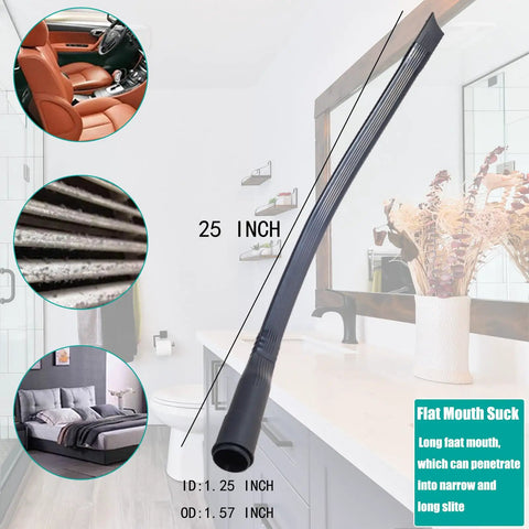 All-In-One 11-Piece Shop Vac Attachment Kit showing flexible crevice tool for narrow spaces, 25-inch length.