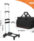Rolling DJ Cable Bag With Hard Padded Bottom Detachable Dividers And Dolly Travel Gig Case size dimensions and dolly cart
