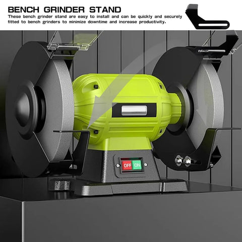 Heavy Duty Bench Grinder Stands With Stainless Steel Tool Rests, built like a tank with secure installation for workshop use.
